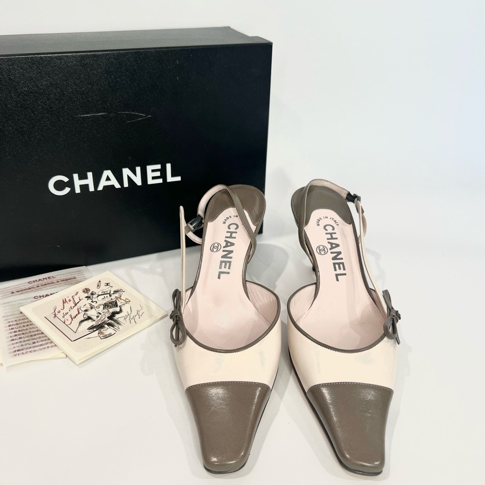 ✨SOLD✨ Chanel Leather Pink and Gray Slingback Heels